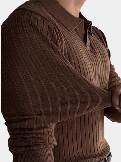 Elegant Open Collar Long Sleeve Polo - Cross & Crown