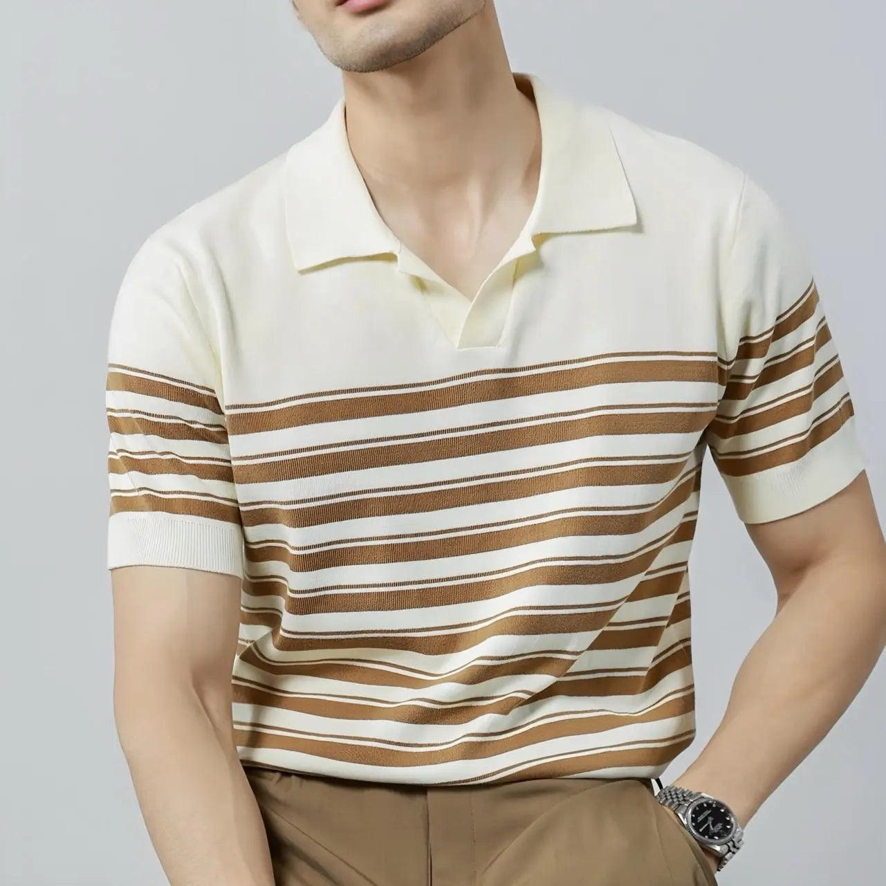 Classic Knit Striped Mesh Polo - Cross & Crown Cross & Crown