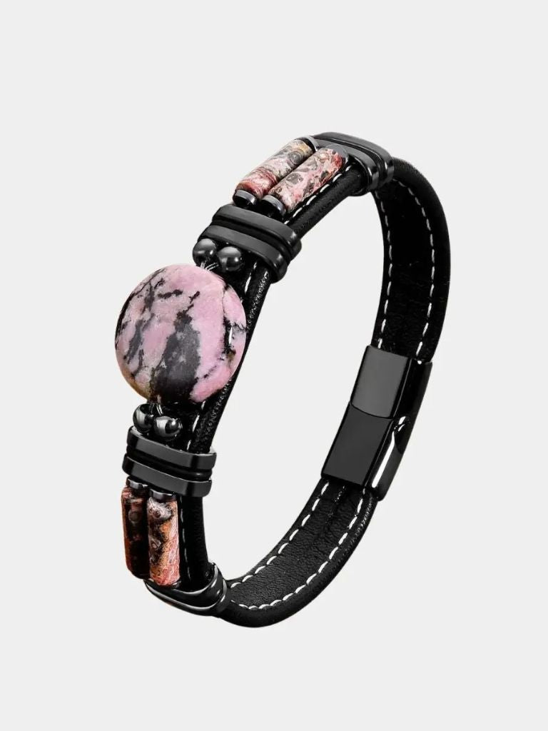 Natural Onyx Stone Bracelet - Cross & Crown