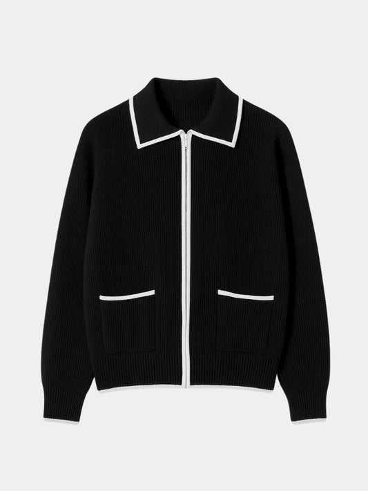 Black Riviera Retro Contrast Knit Cardigan - Cross and Crown