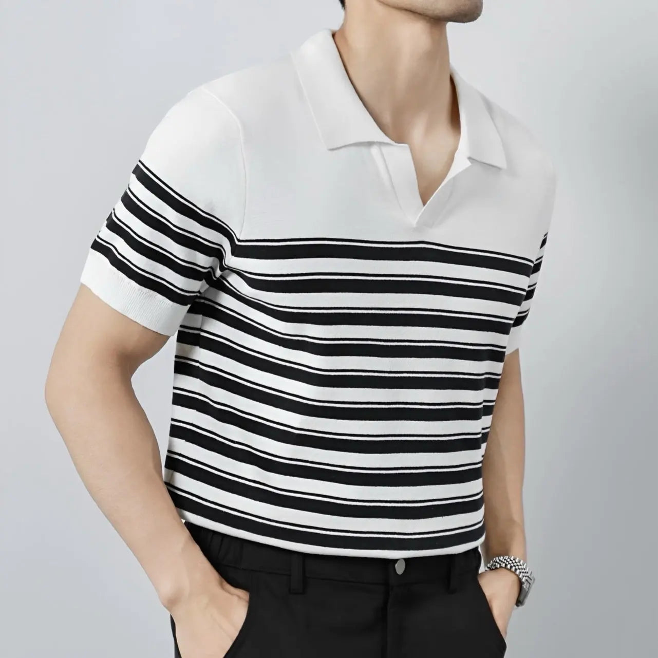 Classic Knit Striped Mesh Polo - Cross & Crown Cross & Crown