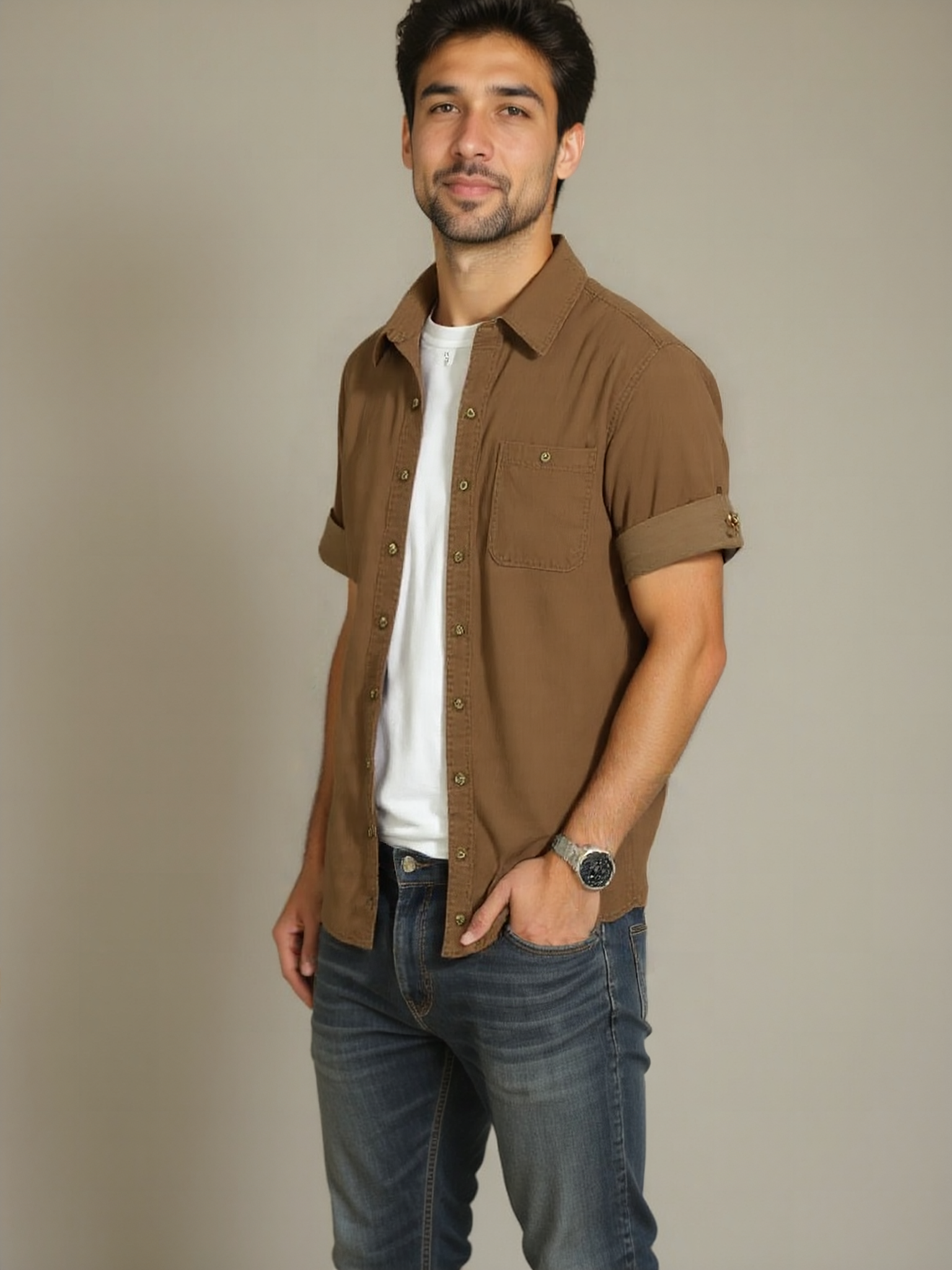 Camisa casual de pana - <tc>Cross & Crown</tc>