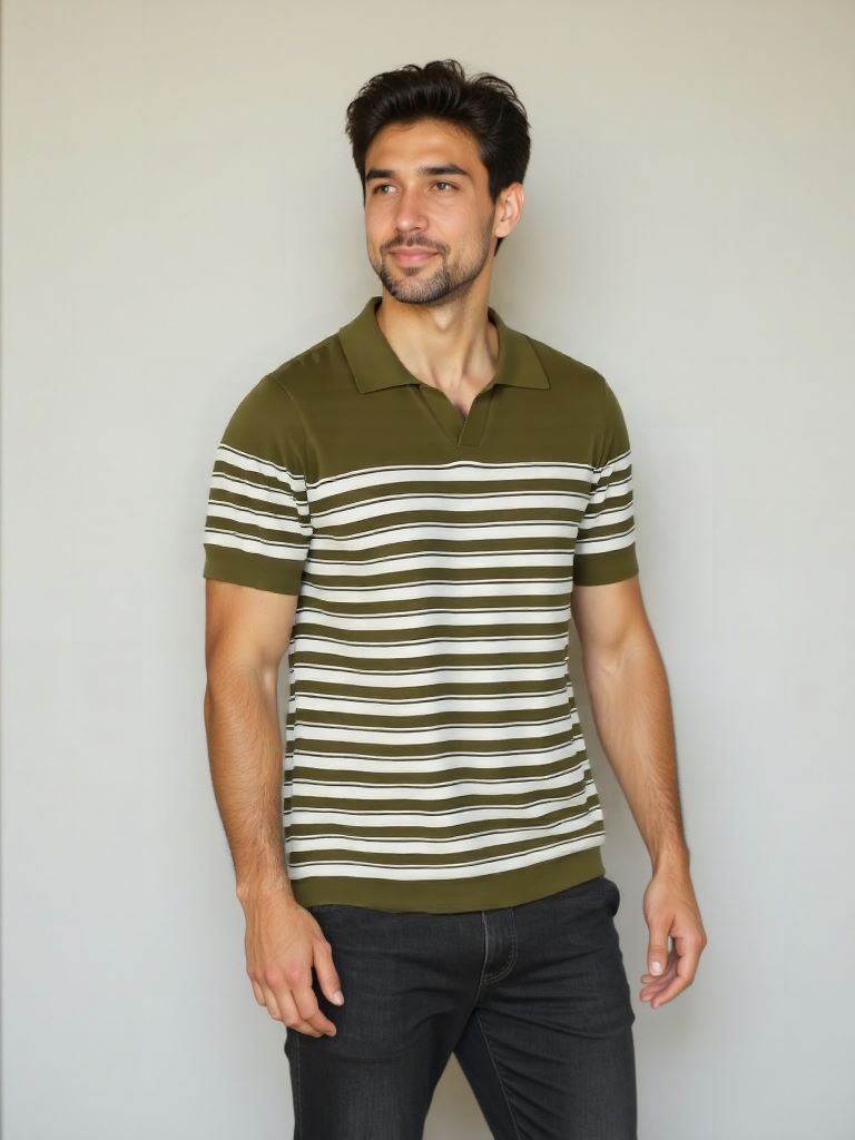 Classic Knit Striped Mesh Polo Shirt - Cross & Crown