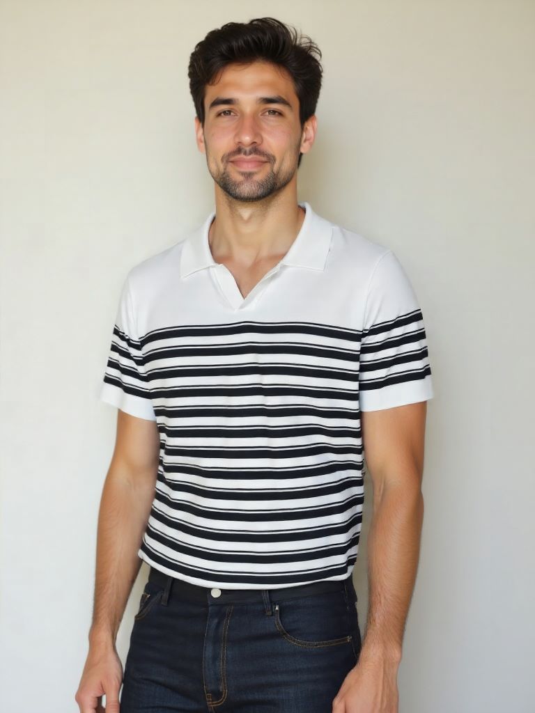 Classic Knit Striped Mesh Polo Shirt - Cross & Crown