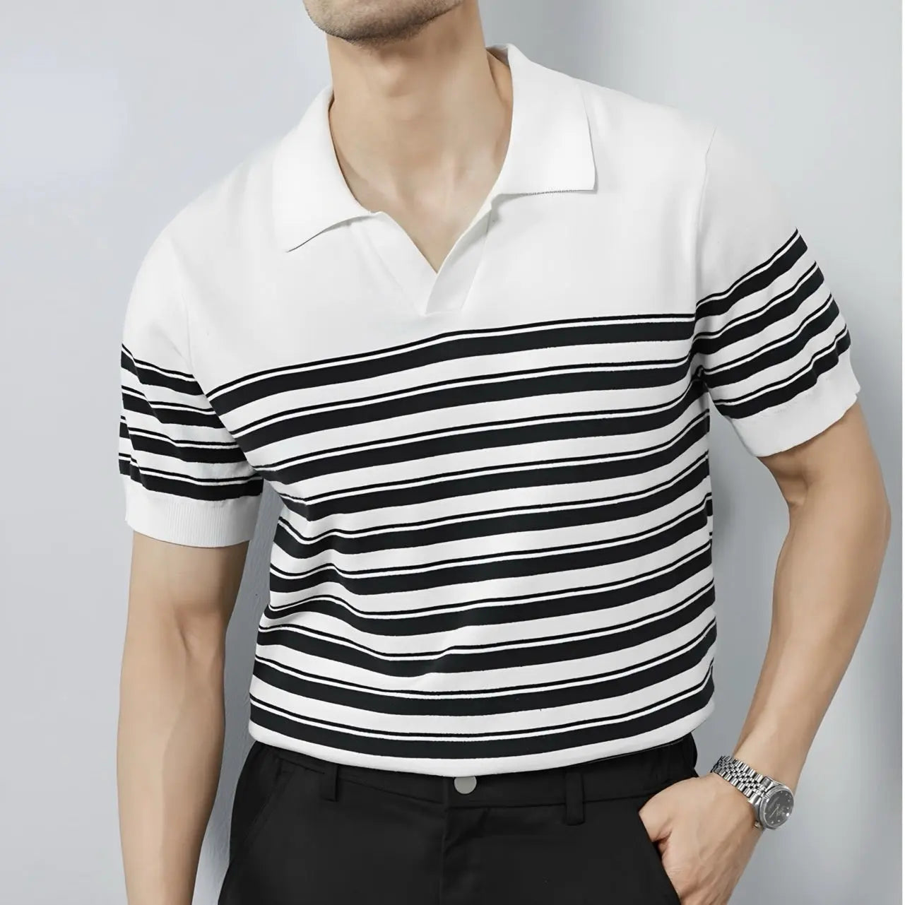 Classic Knit Striped Mesh Polo - Cross & Crown Cross & Crown