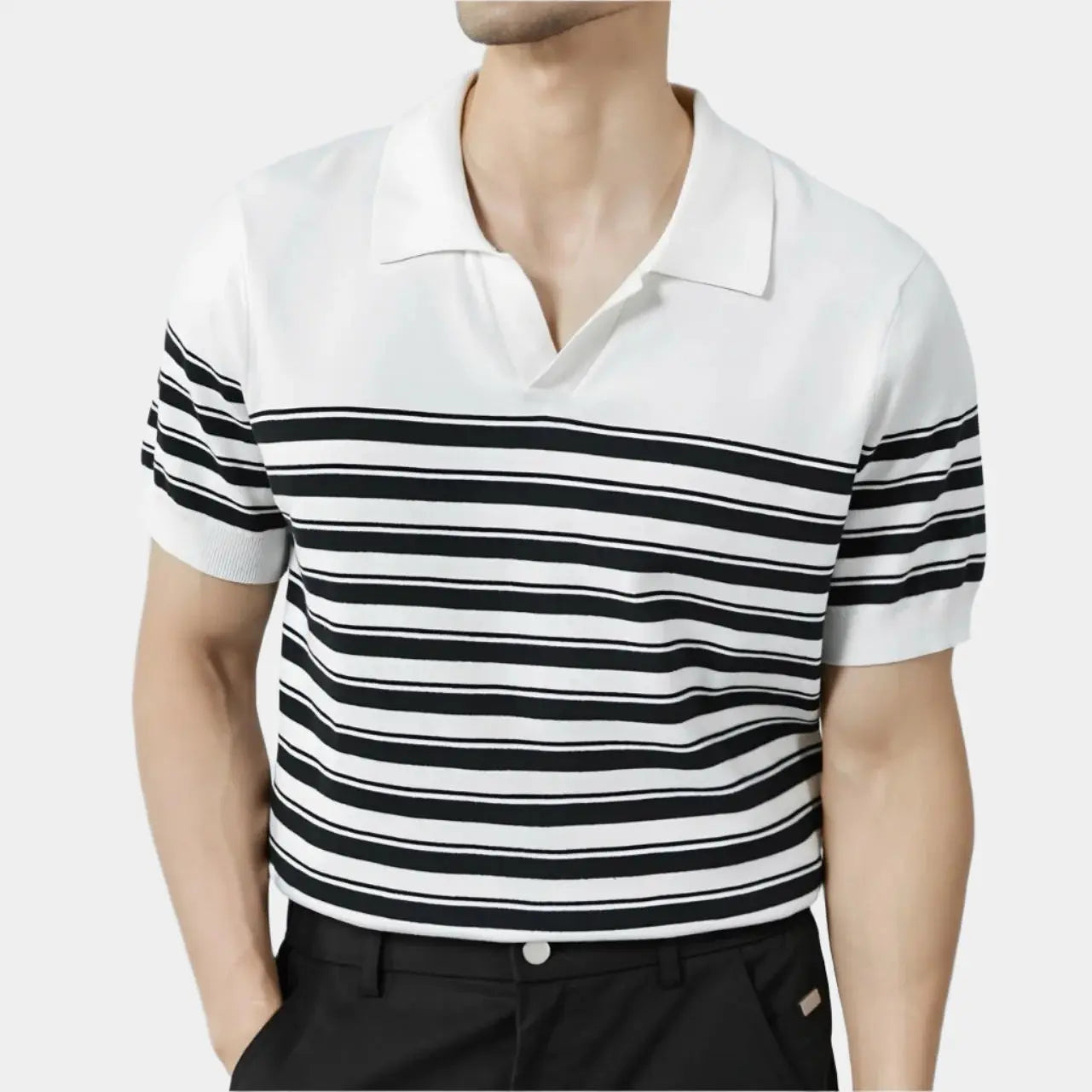 Classic Knit Striped Mesh Polo - Cross & Crown Cross & Crown