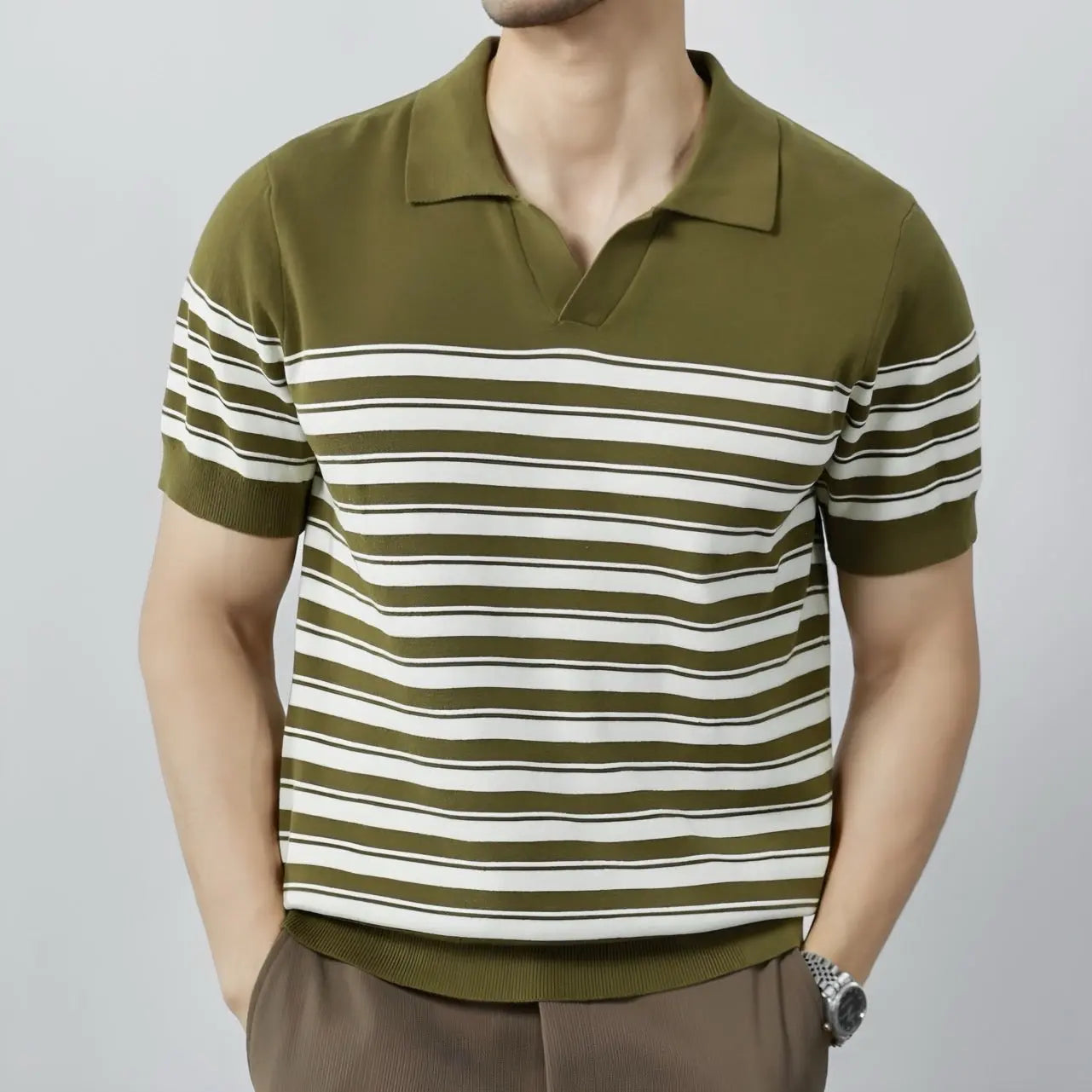 Classic Knit Striped Mesh Polo - Cross & Crown Cross & Crown