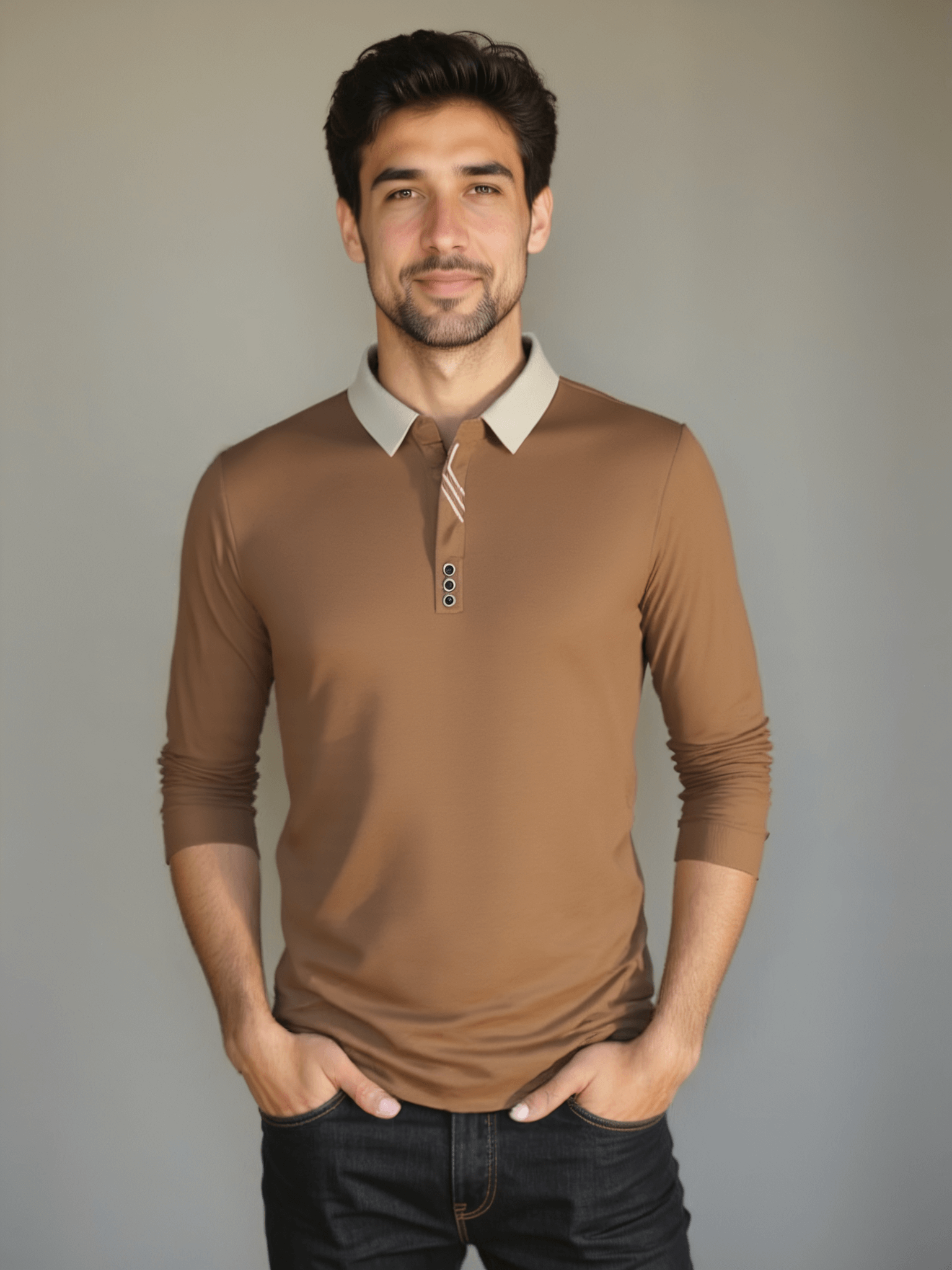 Elegant Long Sleeve Polo Shirt - Cross & Crown