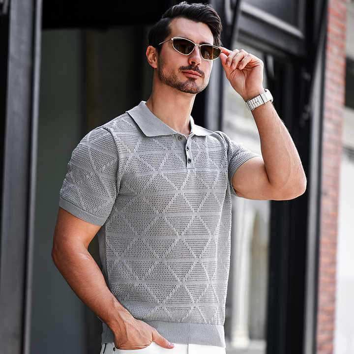 Textured Knit Polo Shirt - Cross & Crown Cross Crown