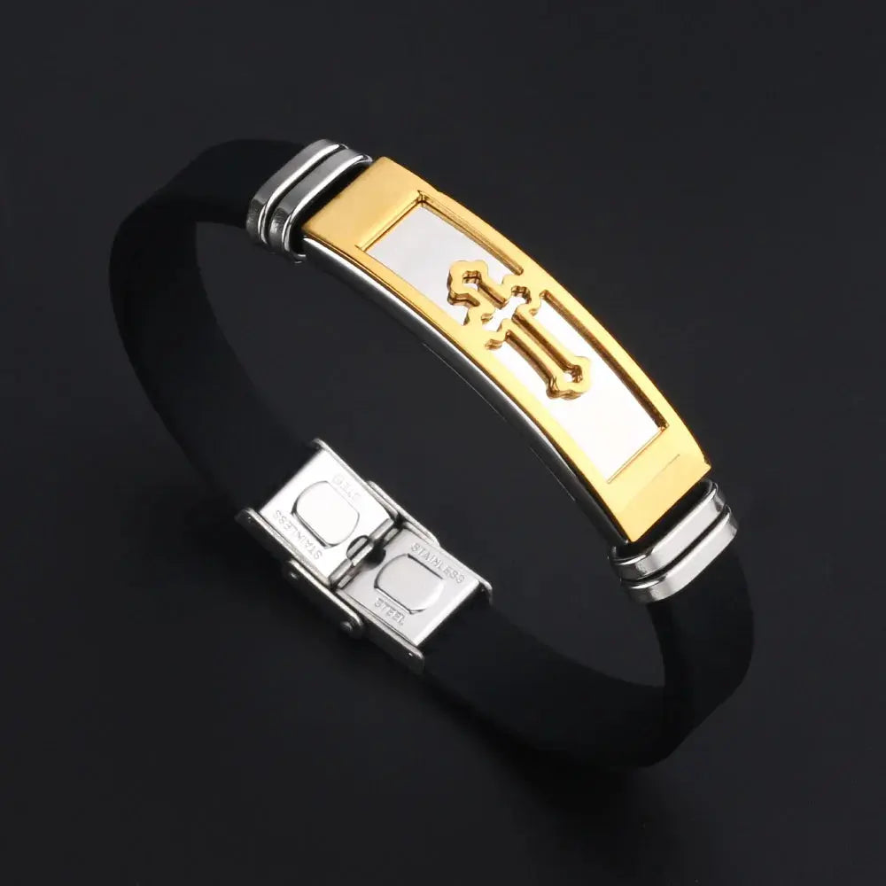 2024 Trend Personalized Jewelry Stainless Steel Cross Silicone Bracelet Vintage Titanium Steel Bracelets Bangles Cuff Bracelet M Cross & Crown