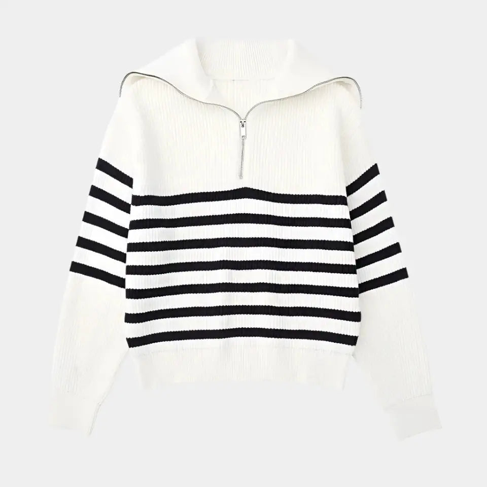 Casual Striped Zip Up Sweater - Cross & Crown Cross Crown