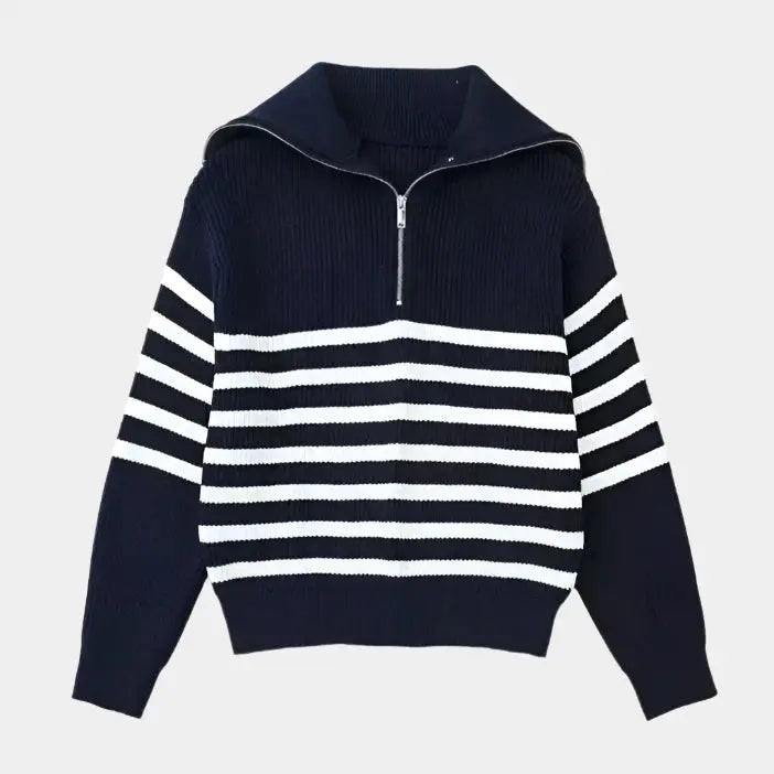 Casual Striped Zip Up Sweater - Cross & Crown Cross Crown