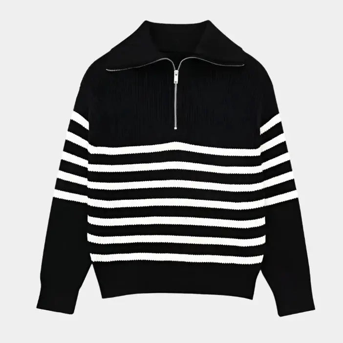 Casual Striped Zip Up Sweater - Cross & Crown Cross Crown