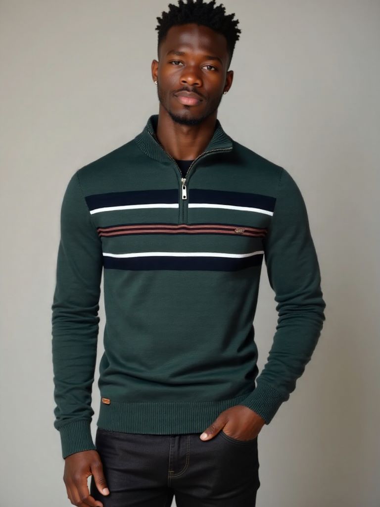 Knit Striped Quarter-Zip Jumper Sweater - Cross & Crown