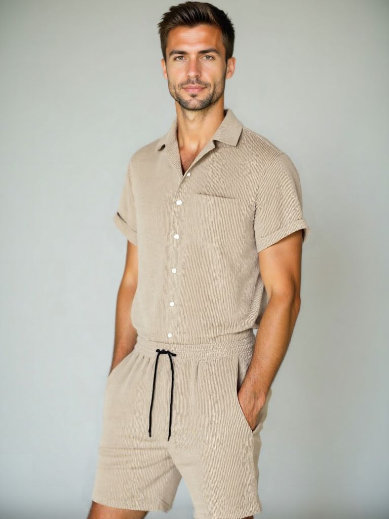Set pantaloncini e camicia minimalisti in velluto a coste - <tc>Cross & Crown</tc>