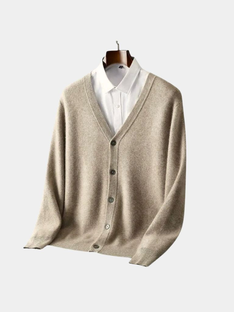 100% Merino Wool V Neck Knitwear Cardigan Sweater - Cross & Crown
