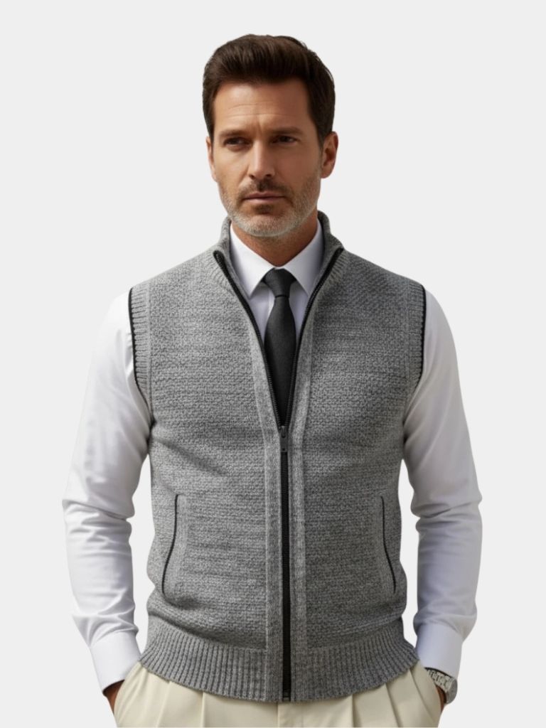Elegant Full-Zip Sweater Vest - Cross & Crown