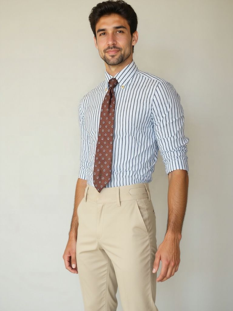 Striped Retro Shirt (Navy) - Cross & Crown
