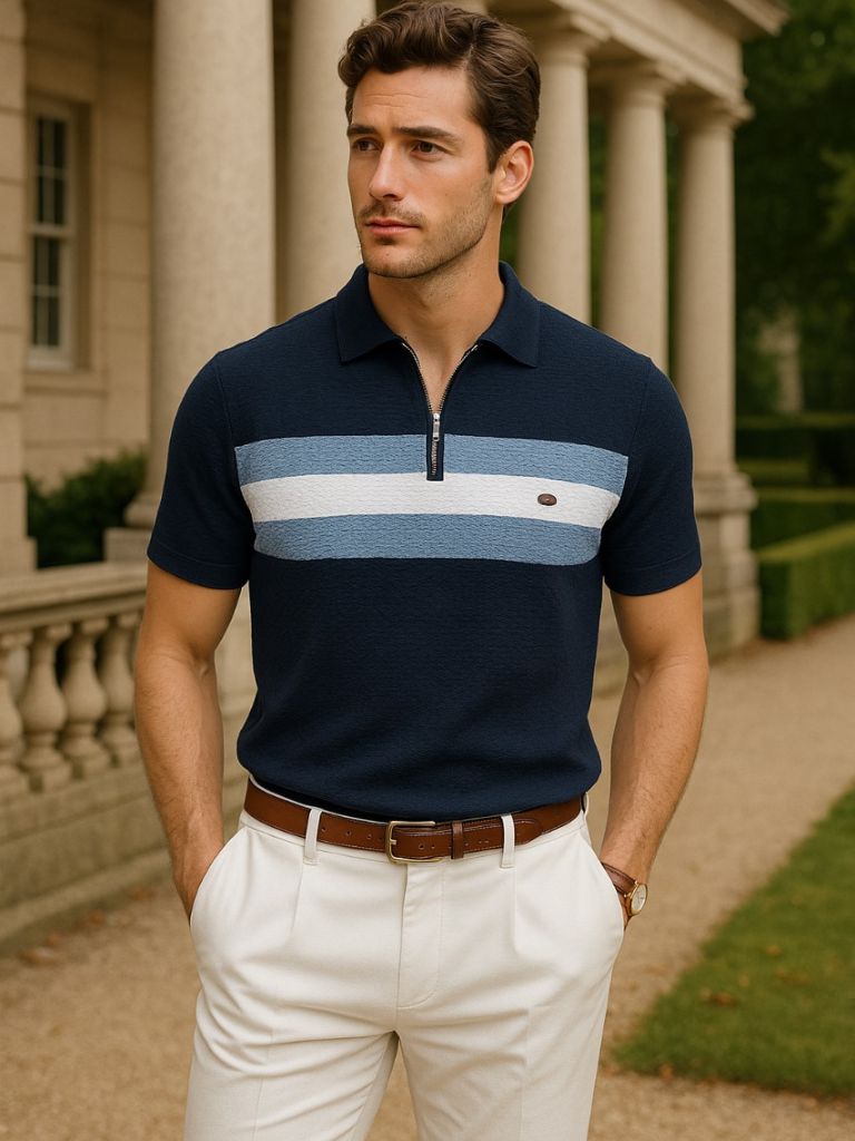 Classic Fit Quarter Zip Business Casual Short Sleeves Polo - Cross & Crown