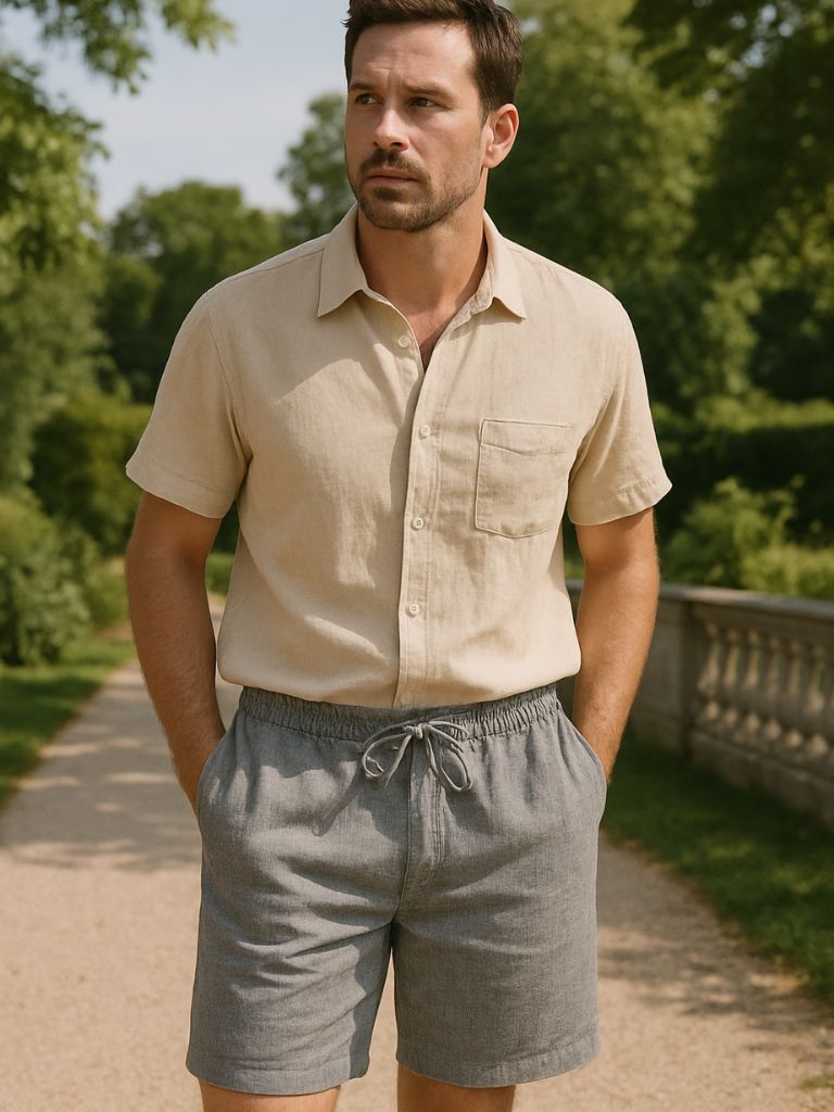 Gris Mariner Leinen Shorts - <tc>Cross & Crown</tc>
