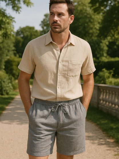 Gris Mariner Leinen Shorts - <tc>Cross & Crown</tc>