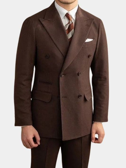Dark Brown Garbadine Suit (Jacket + Trousers) - Cross & Crown