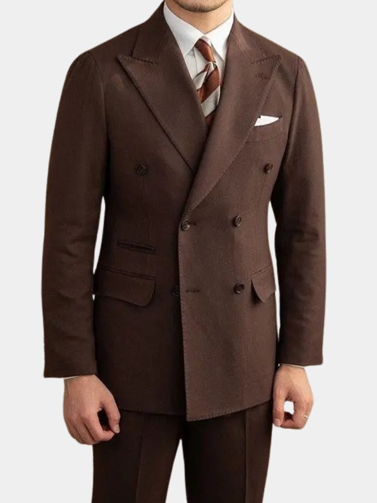 Dark Brown Garbadine Suit (Jacket + Trousers) - Cross & Crown