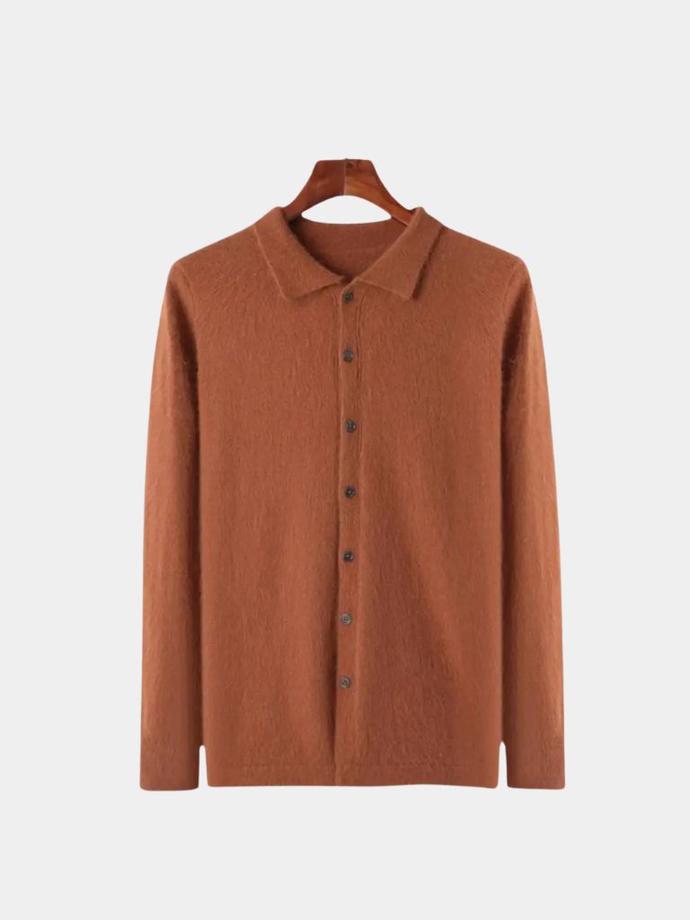 100% Cashmere Polo Cardigan - Cross & Crown