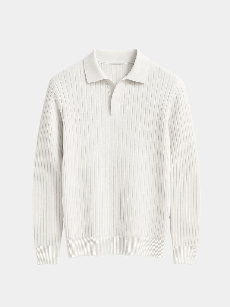 Elegant Open Collar Long Sleeve Polo - Cross & Crown