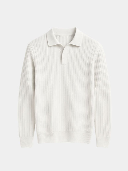 Elegant Open Collar Long Sleeve Polo - Cross & Crown