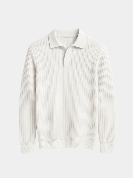 Elegant Open Collar Long Sleeve Polo - Cross & Crown