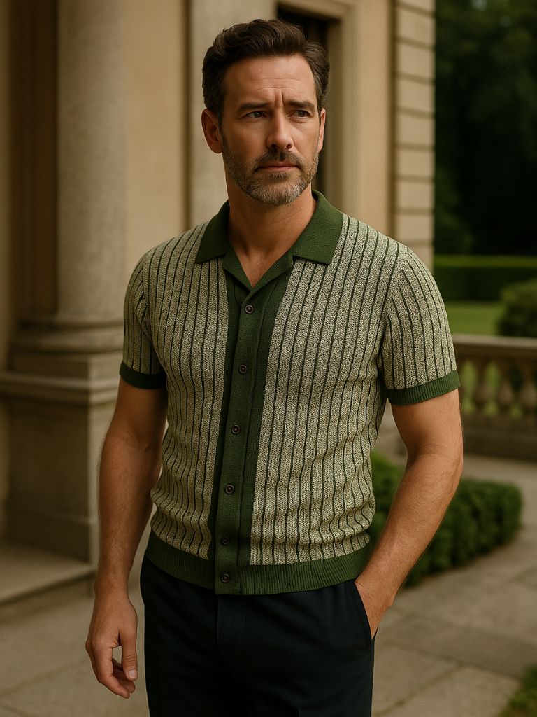 Striped Knit Polo Shirt - Cross & Crown