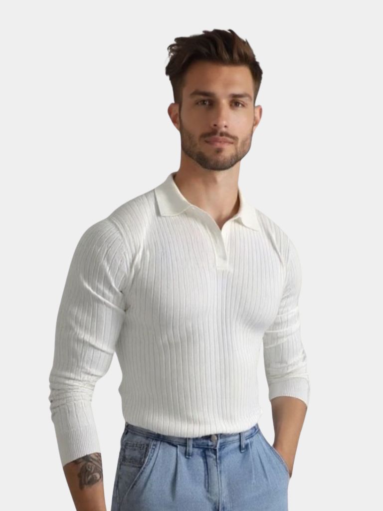 Elegant Open Collar Long Sleeve Polo - Cross & Crown