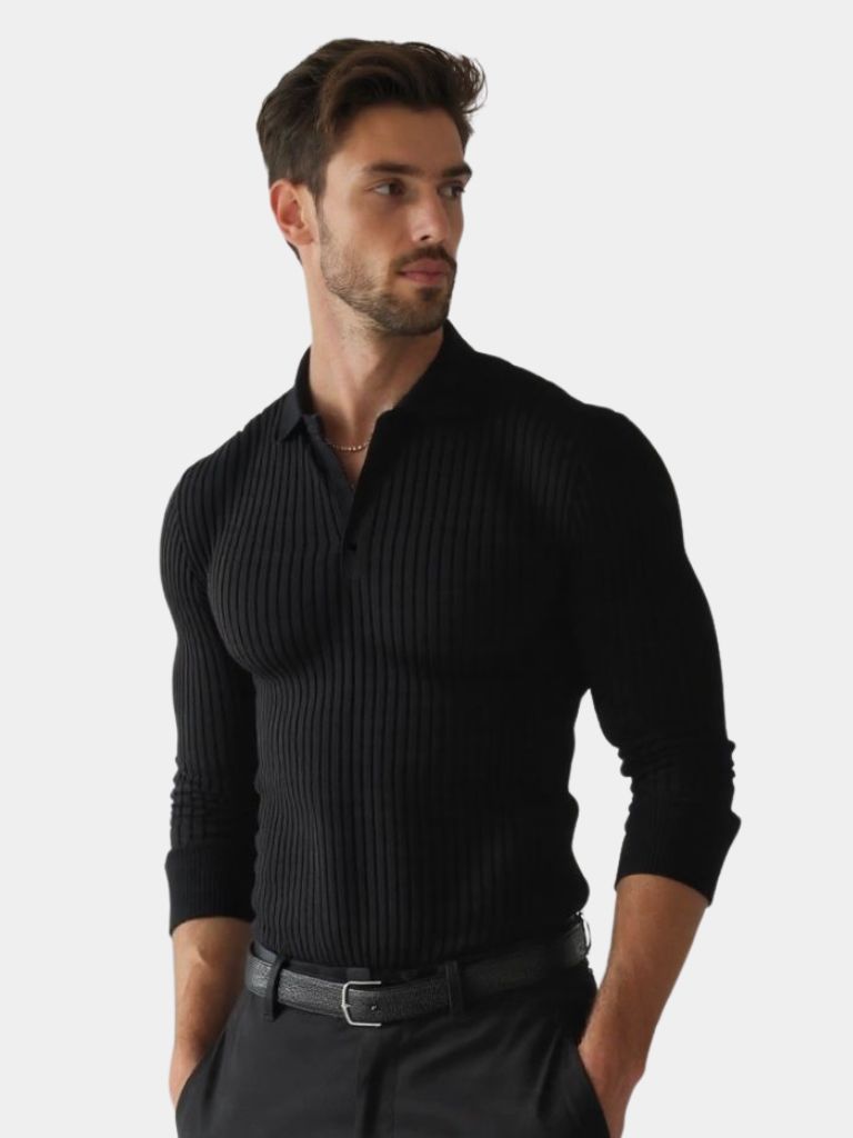 Elegant Open Collar Long Sleeve Polo - Cross & Crown