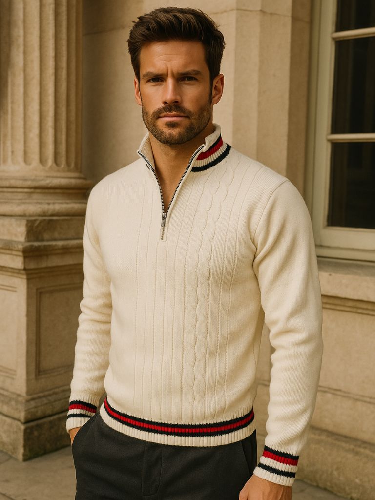 Essential Half Zip Turtleneck Sweater - Cross & Crown