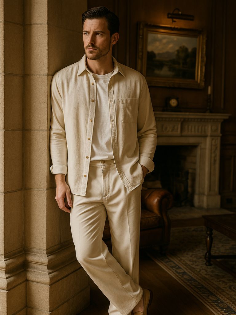 Camisa casual de pana sólida - <tc>Cross & Crown</tc>