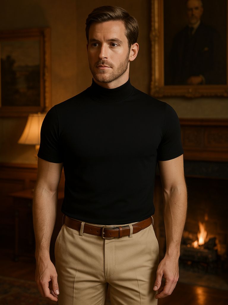 Solid Casual Turtle Neck T-Shirt - Cross & Crown