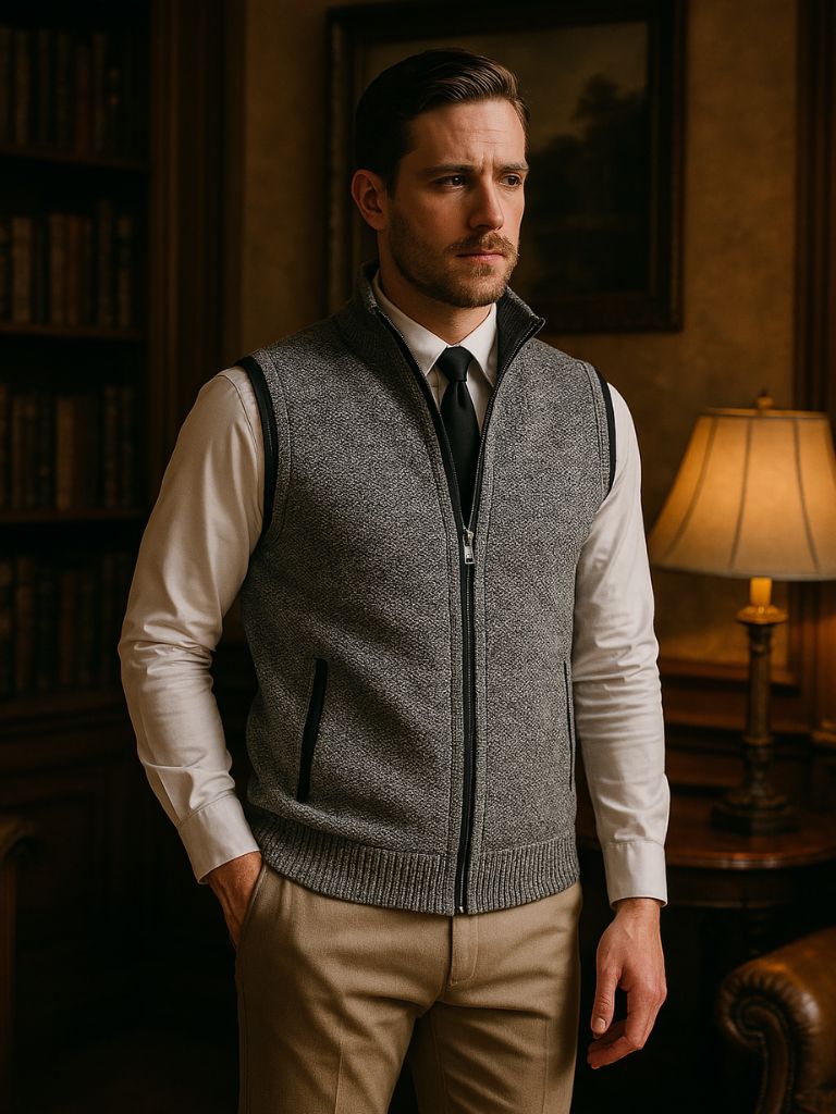 Elegant Full-Zip Sweater Vest - Cross & Crown