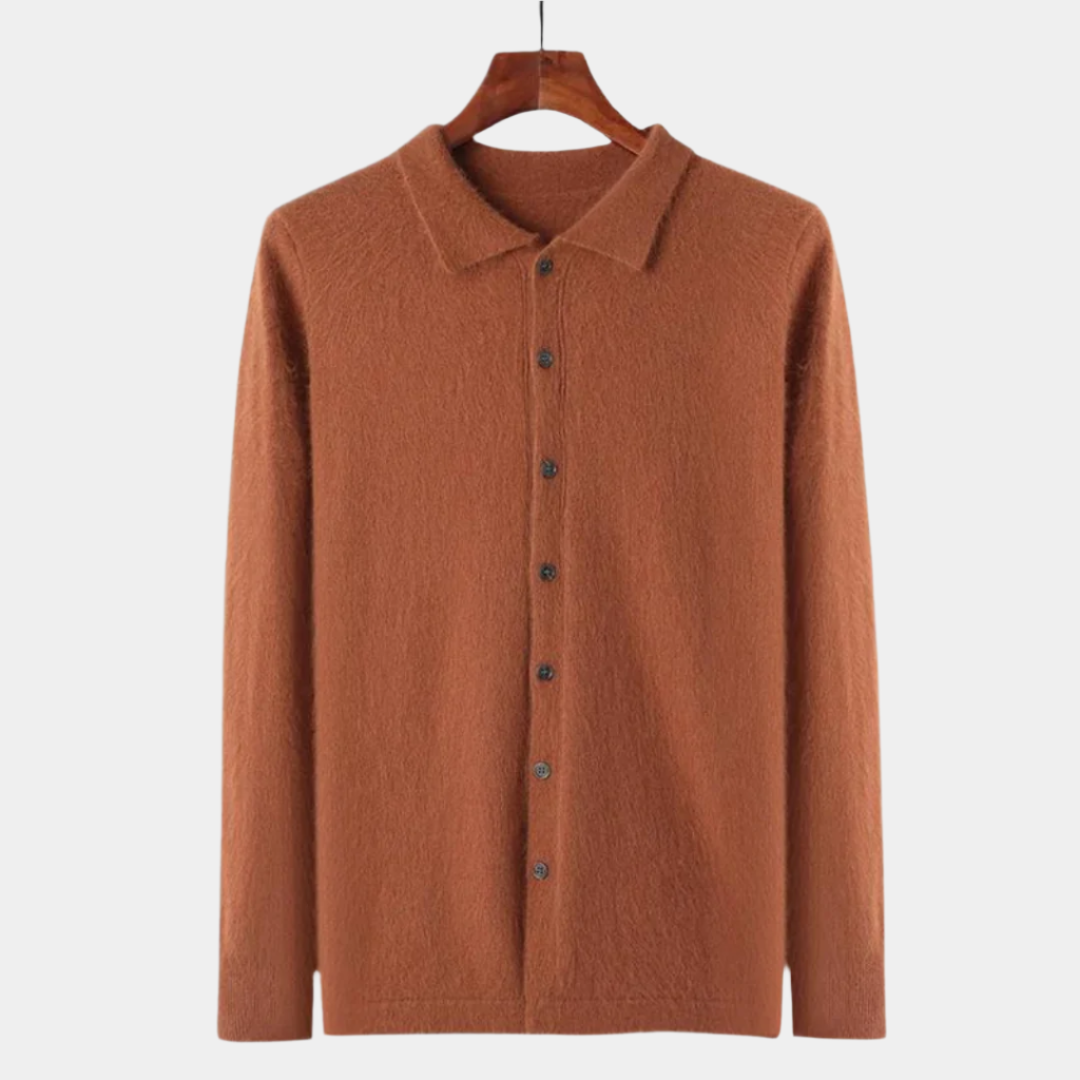 100% Cashmere Polo Cardigan - Cross & Crown