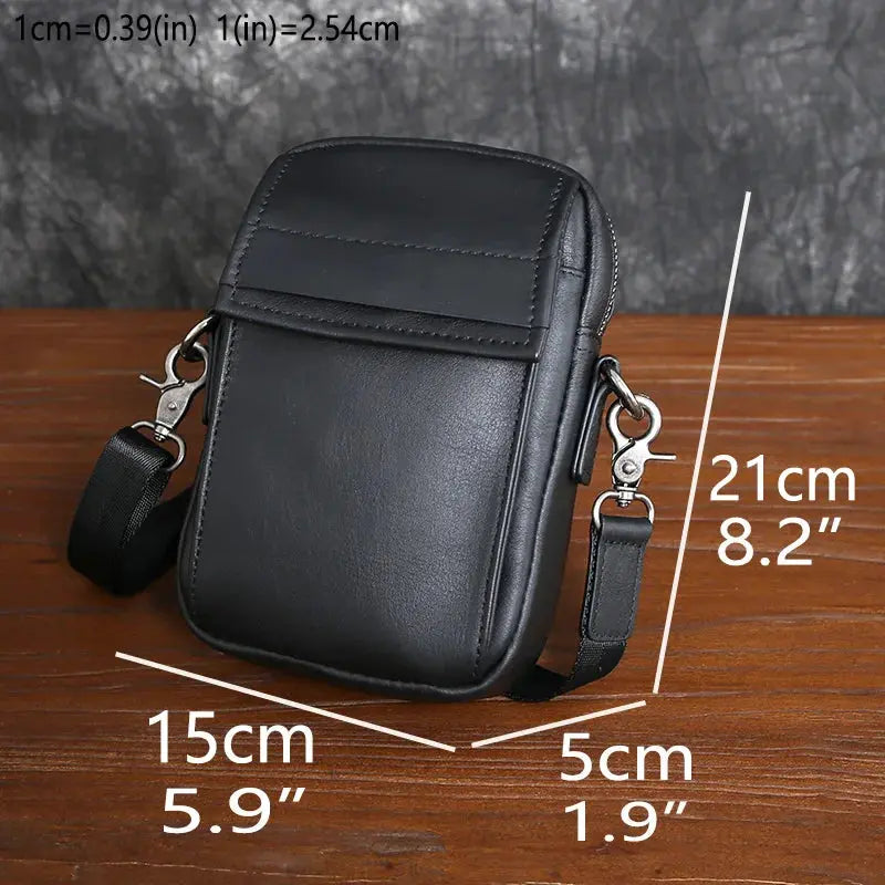 Men's LeatherNew Crossbody Bag Head Layer Cowhide Casual Simple Shoulder Bag Handmade Cowhide Small Backpack Cross & Crown