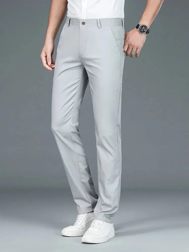 Bamboo Fiber Minimalist Straight Trousers - Cross & Crown CROSS & CROWN