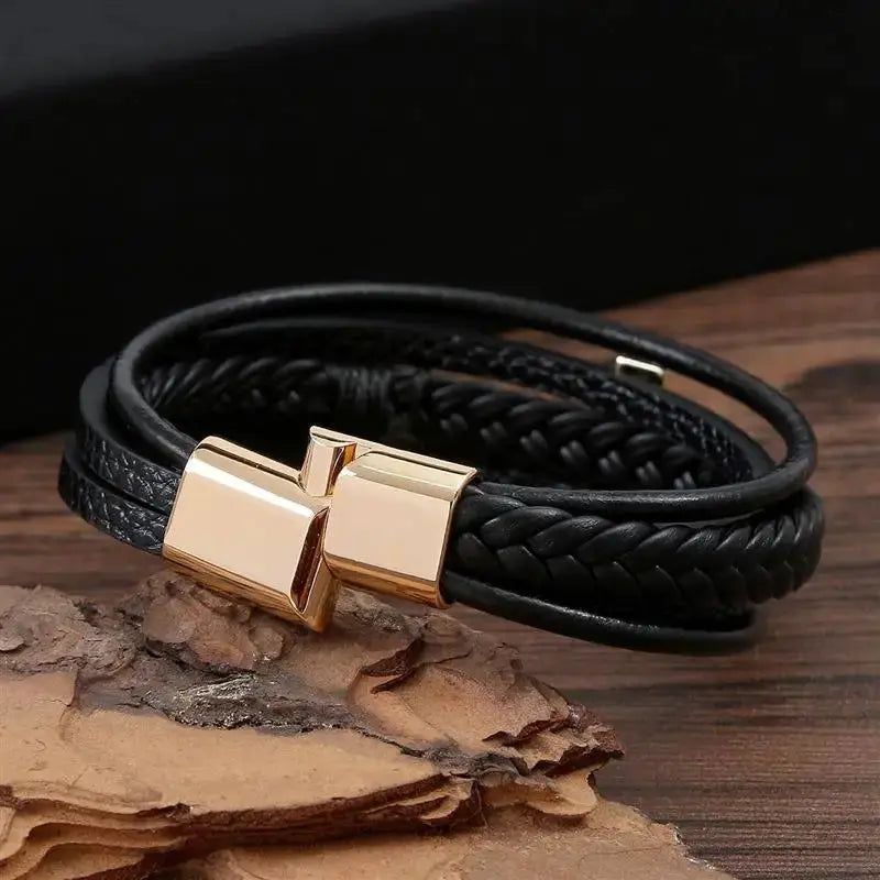 Multicolor Cross Design Classic Metal Clasp Men's Leather Bracelet 19/21/23cm Choose Handsome Christmas Gifts Male Jewelry Cross & Crown