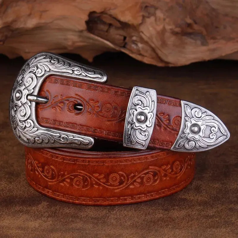 Elegant Western Leather Belt - Cross & Crown Cross & Crown