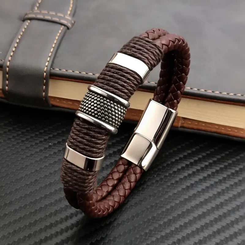 Men Minimalist Leather Bracelet -  Cross & Crown CROSS & CROWN