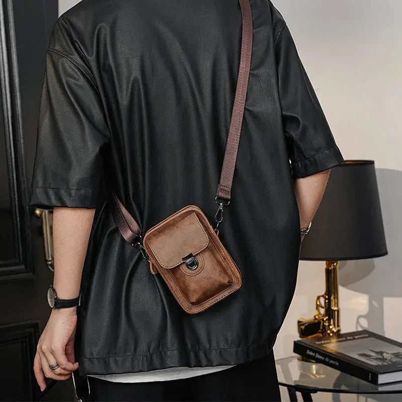 Vintage Mini Men's Crossbody Bag Fashion Shoulder Bag Men Mobile Phone Bag Casual Handbags Small Crossbody Shoulder Bag For Men Cross & Crown