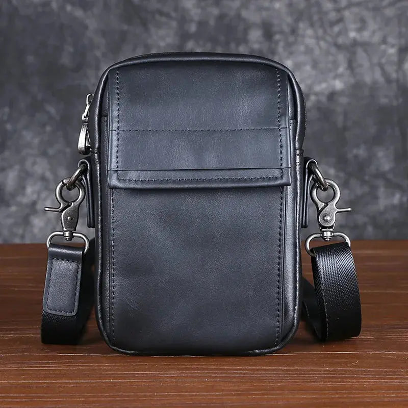 Men's LeatherNew Crossbody Bag Head Layer Cowhide Casual Simple Shoulder Bag Handmade Cowhide Small Backpack Cross & Crown