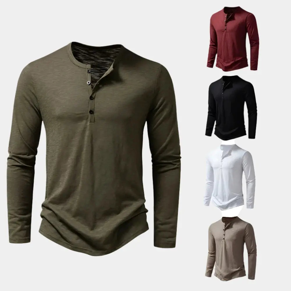 Casual Henry Neck Long Sleeve T-Shirt - Cross & Crown CROSS & CROWN