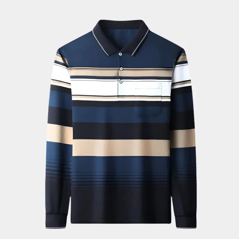 Long Sleeve Striped Polo Shirt - Cross & Crown CROSS & CROWN