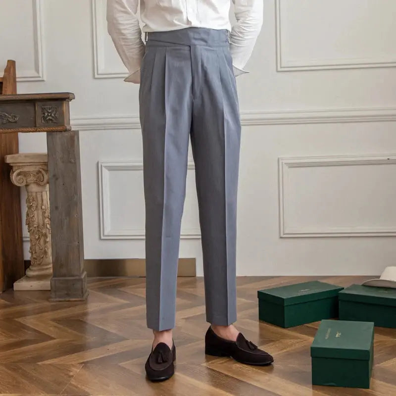 Lu San  Kuerge Straight-Leg Pants Wrinkle-Resistant Casual Cropped Pants Italian-Style All-Match Vintage Trendy Pants for Men Cross & Crown