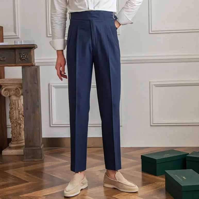 Lu San  Kuerge Straight-Leg Pants Wrinkle-Resistant Casual Cropped Pants Italian-Style All-Match Vintage Trendy Pants for Men Cross & Crown